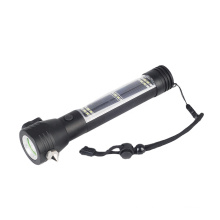 Outdoor Use Solar Rechargeable LED Flashlight Zoomable Torch With Compass And Safety Hammer